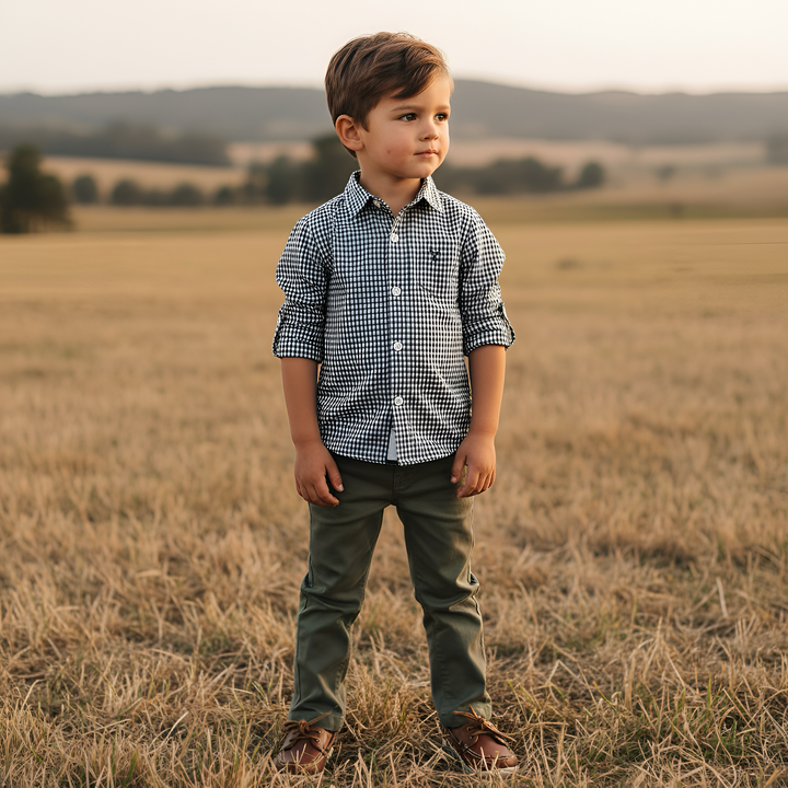 Boys Dress Shirt - Navy Gingham