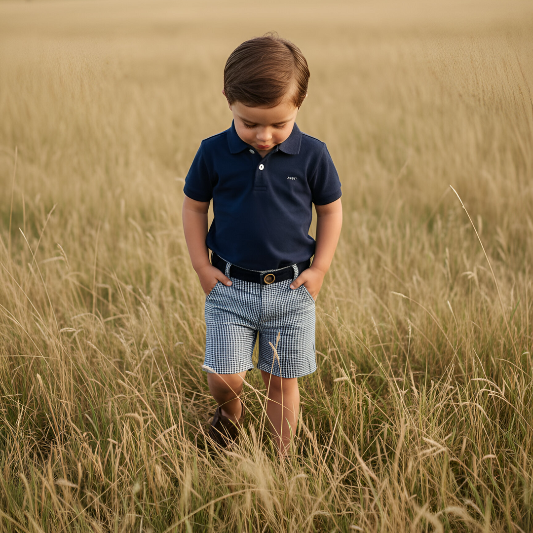 Boys Oscar Shorts - Navy Gingham 26