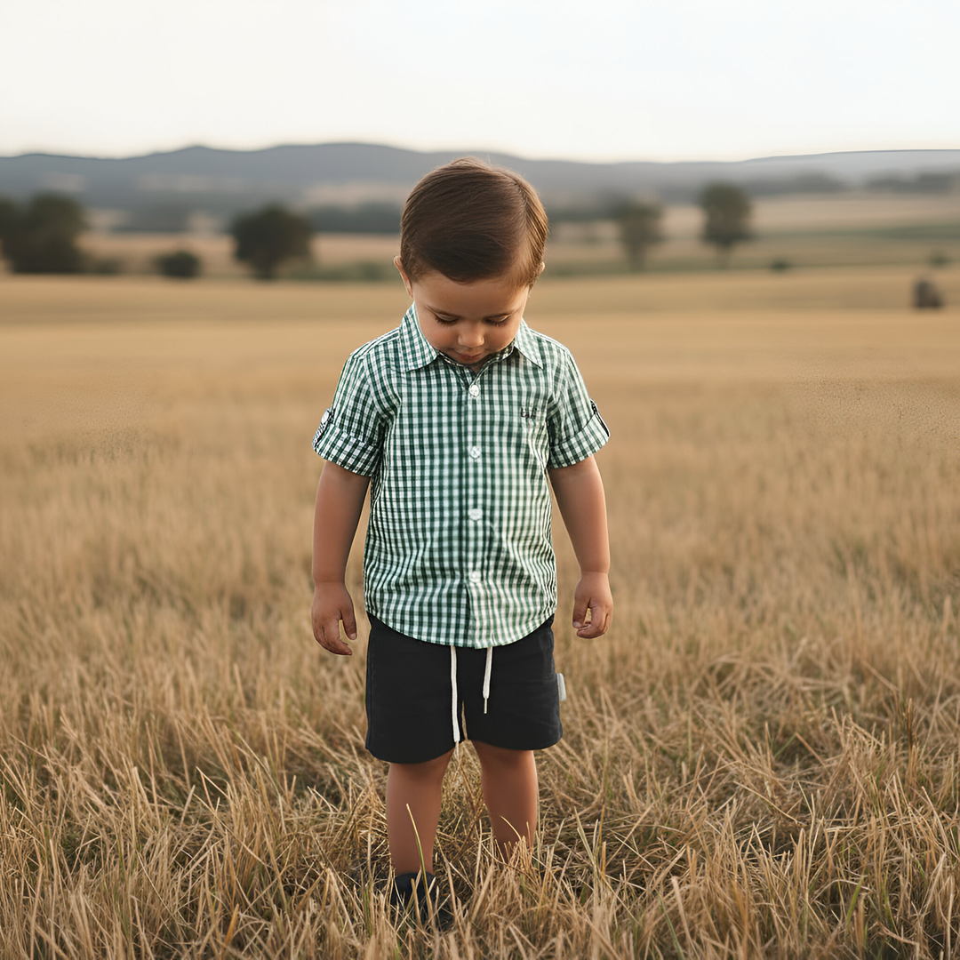 Boys Dress Shirt - Bright Green Check
