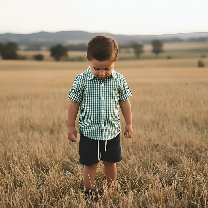 Boys Dress Shirt - Bright Green Check