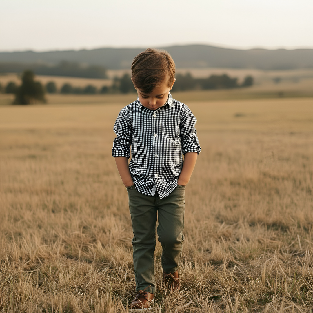 Boys Dress Shirt - Navy Gingham