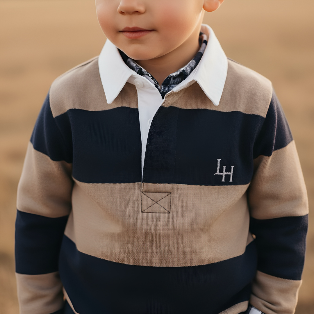 Boys Freddie Rugby Polo - Mocha Stripe