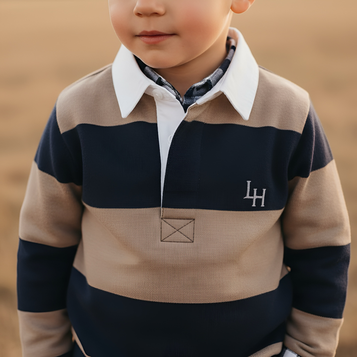 Boys Freddie Rugby Polo - Mocha Stripe