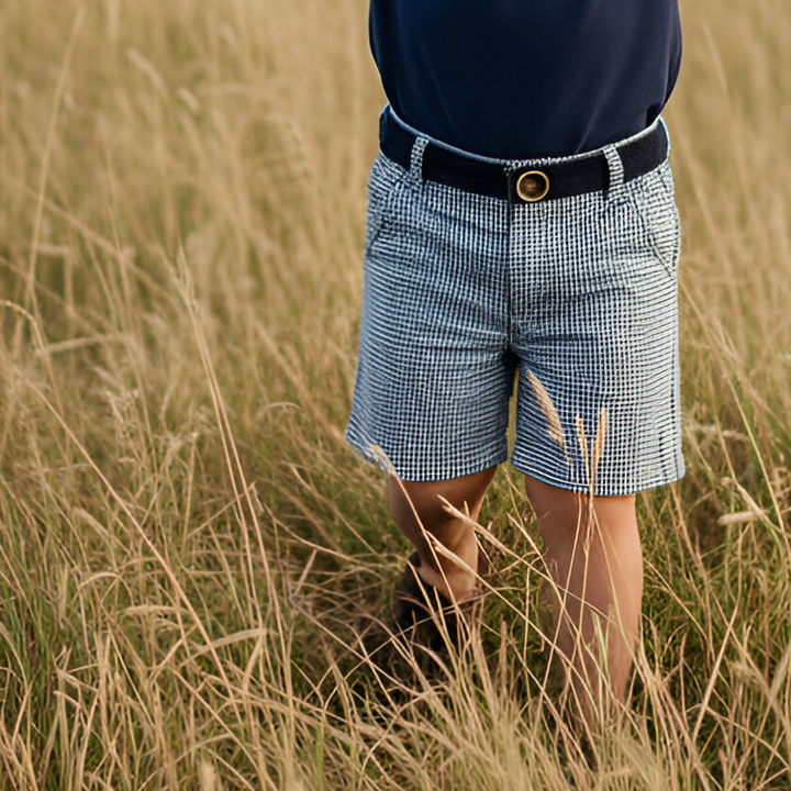 Boys Oscar Shorts - Navy Gingham 26