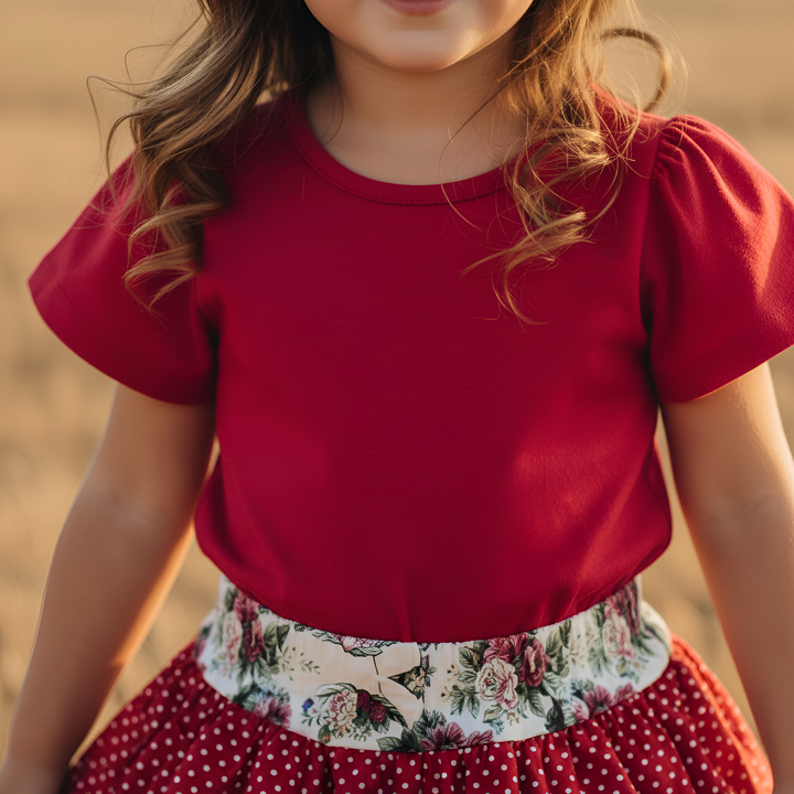 Girls Frill Sleeve Top - Red