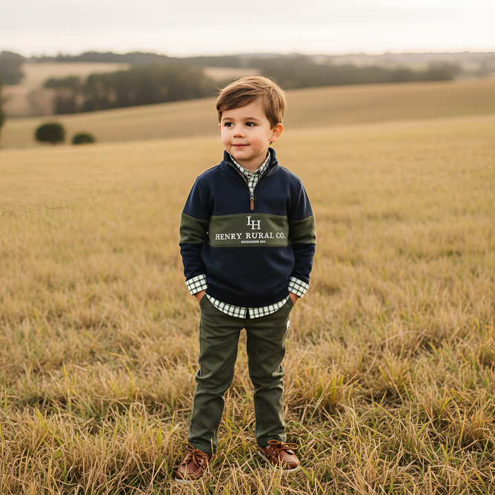 Boys Rural Co Sweater - Navy/Dark Olive