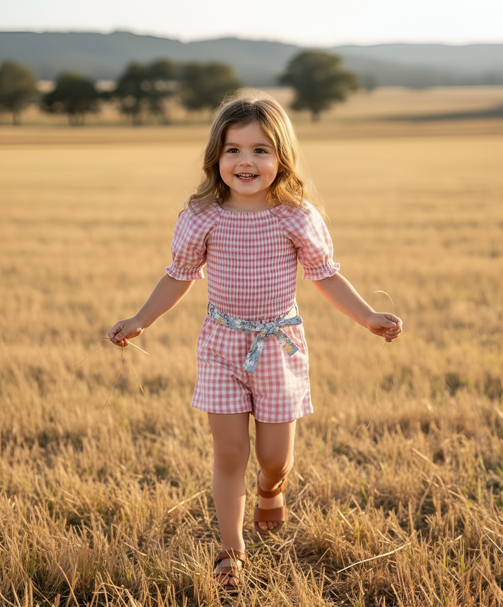 Girls Tilly Playsuit -  Pink Check
