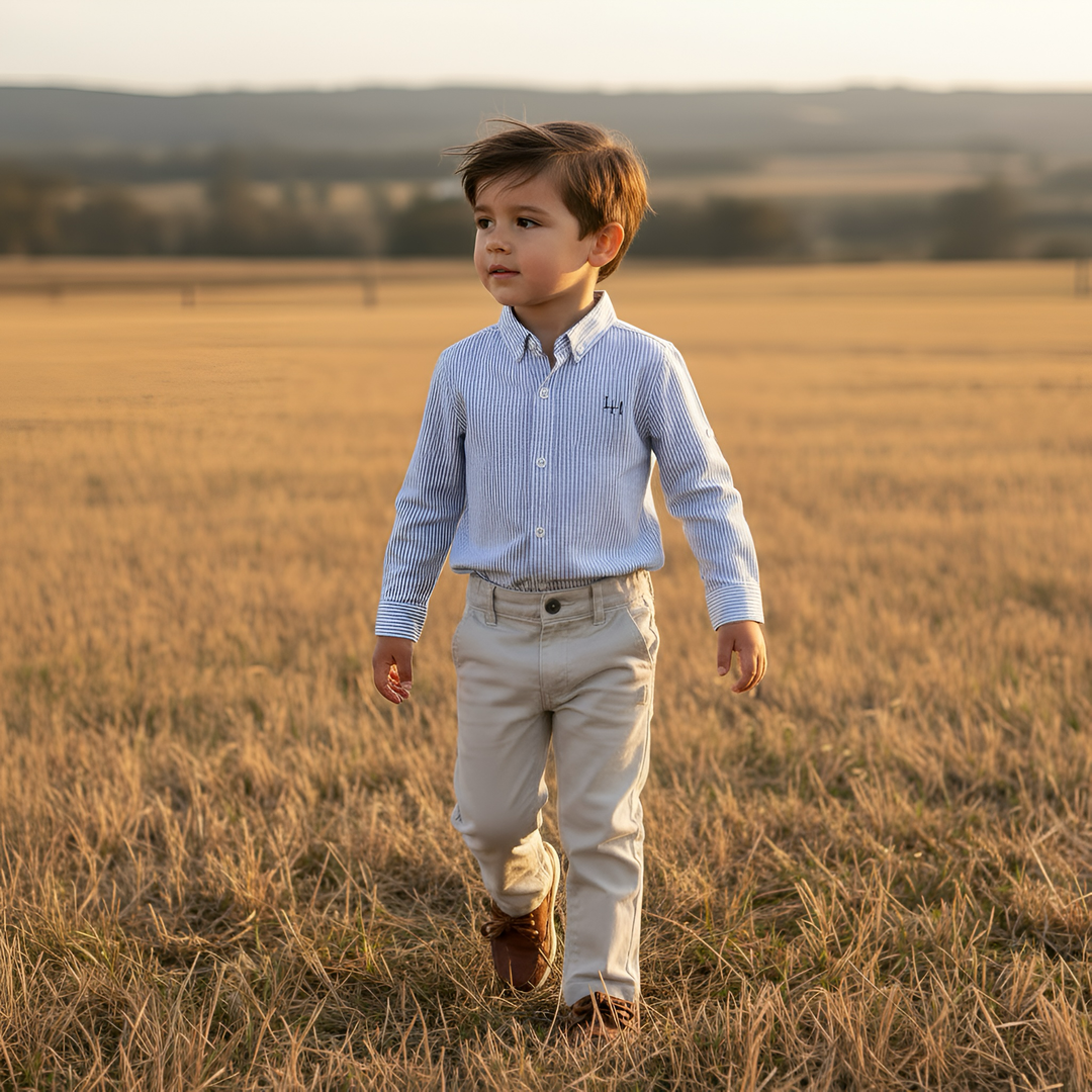 Boys Oxford Dress Shirt - Navy Pinstripe