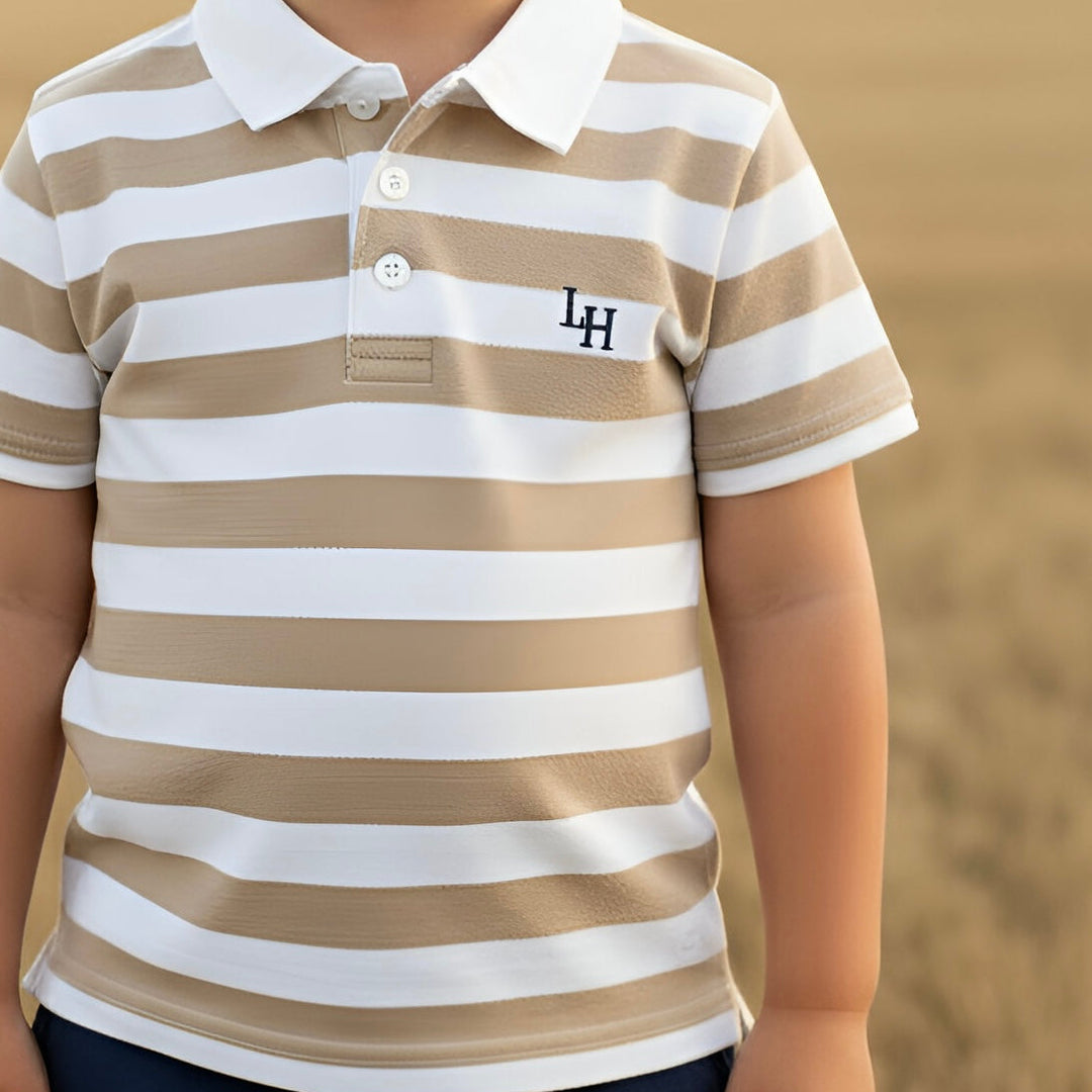 Boys Rugby Polo Shirt - Beige Stripe