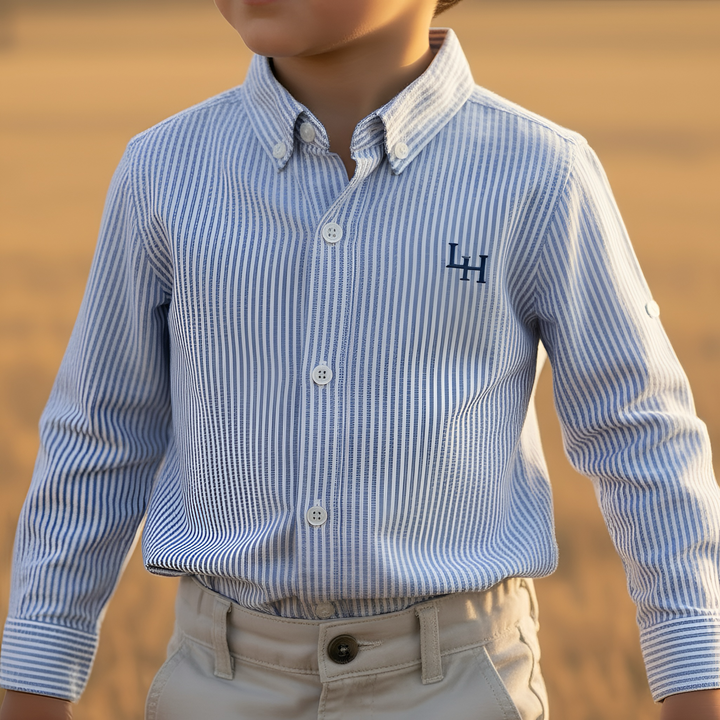 Boys Oxford Dress Shirt - Navy Pinstripe