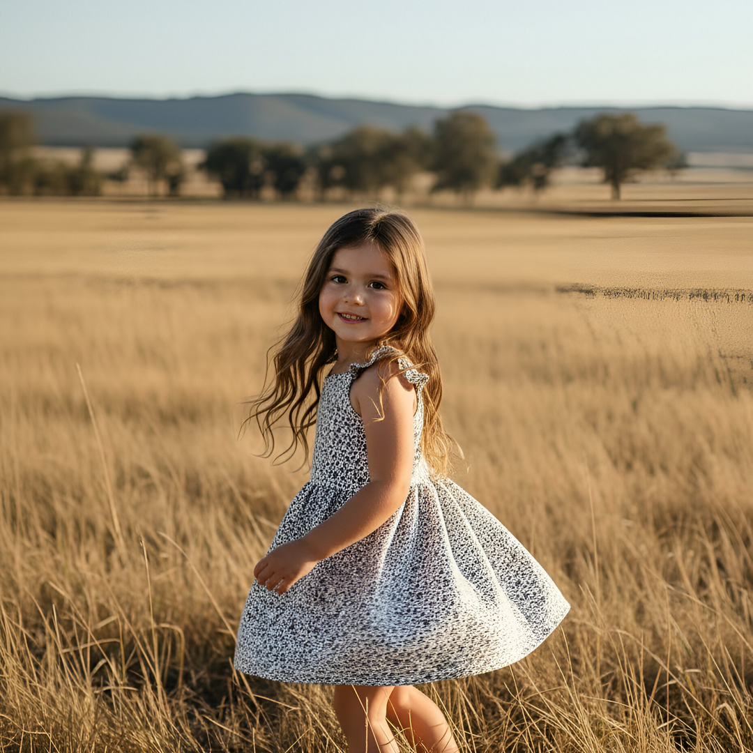 Girls Ellie Dress - Navy Daisy