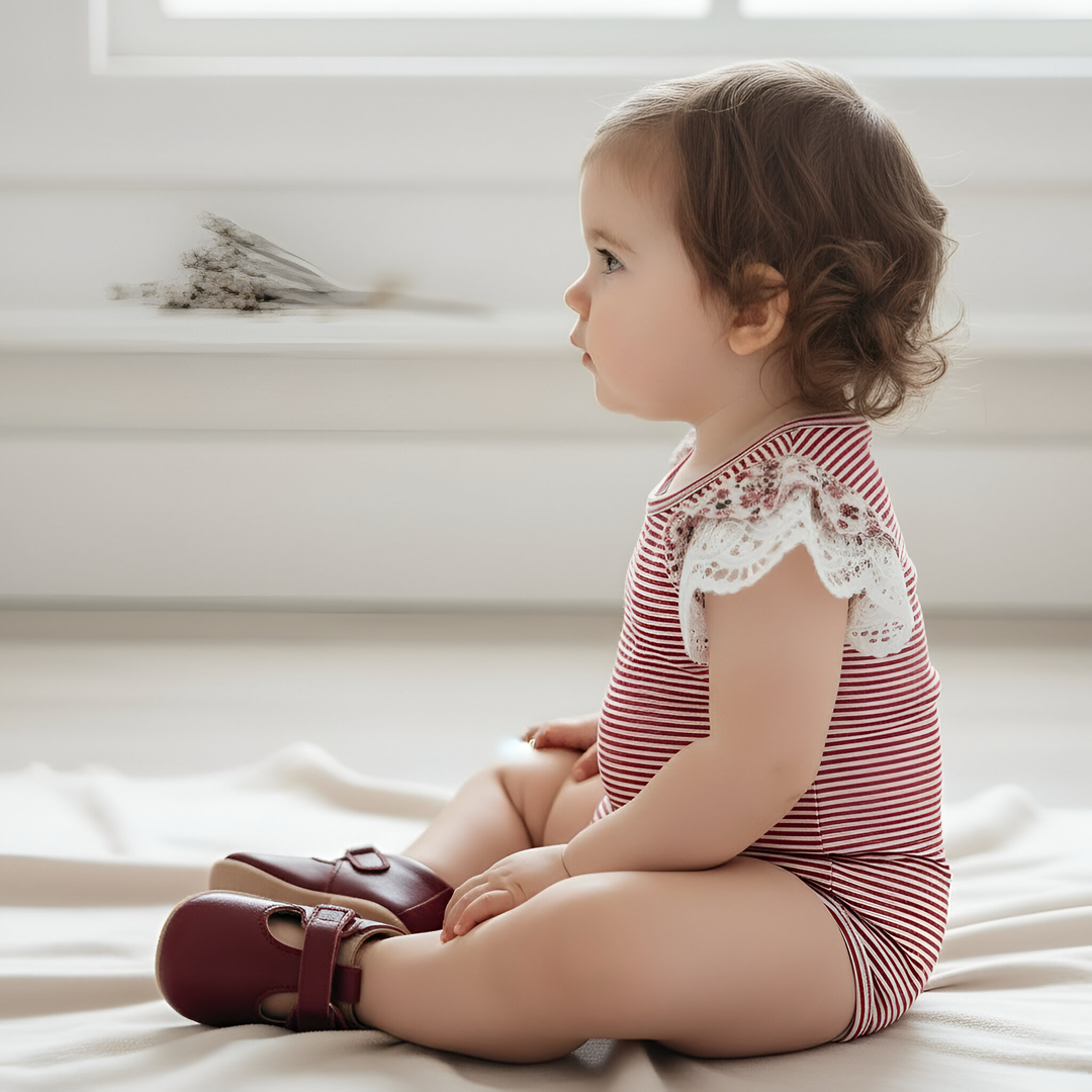 Baby Girls Knit Romper - Red Stripe