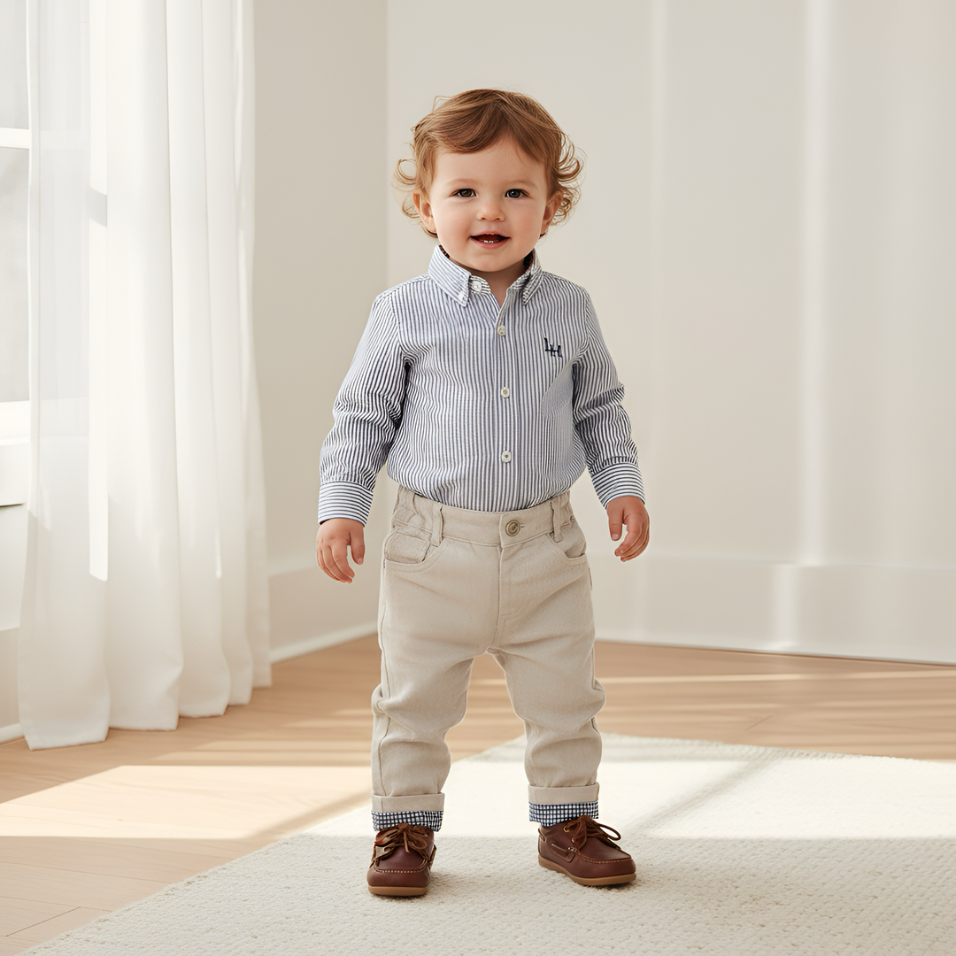 Baby Boys Dress Shirt Romper - Navy Pinstripe