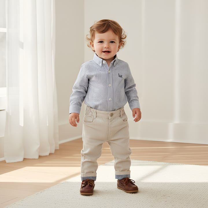 Baby Boys Dress Shirt Romper - Navy Pinstripe