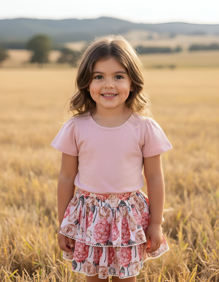 Girls Frilly Skirt - Pink Blossom