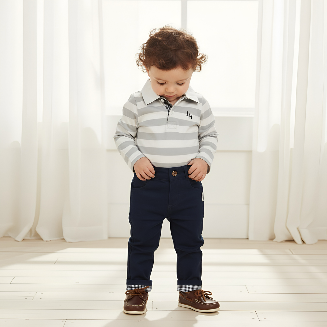 Baby Boys Freddie Polo Romper - Blue Stripe