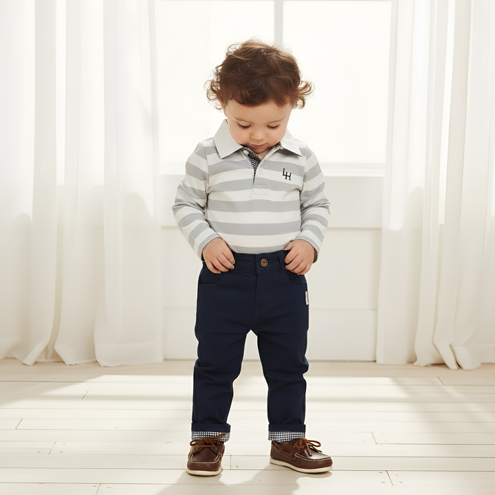 Baby Boys Freddie Polo Romper - Blue Stripe