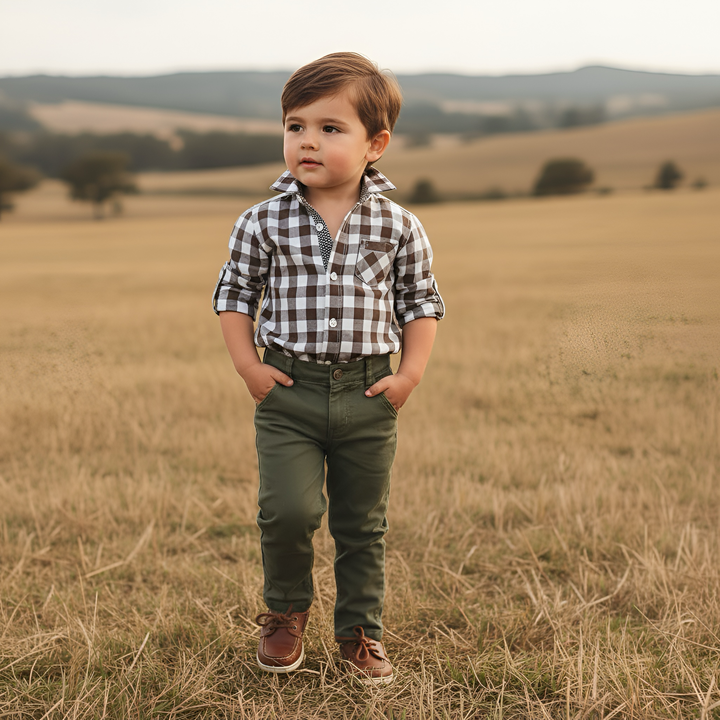 Boys Dress Shirt - Large Chestnut Check
