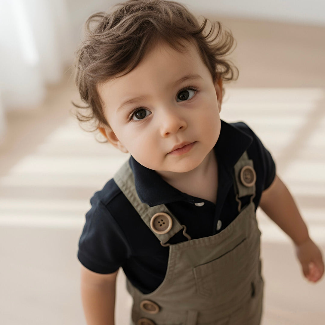 Baby Boys Roy Dungaree - Olive Brown Linen