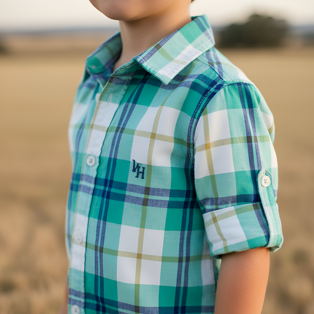 Boys Dress Shirt - Aqua Plaid 26