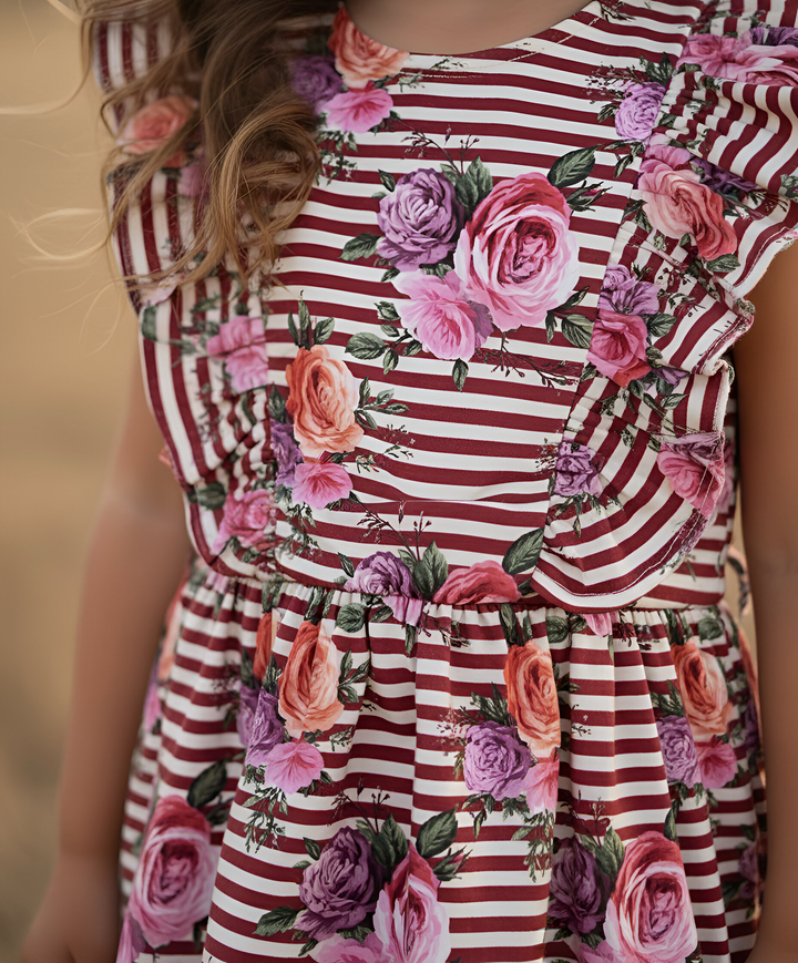 Girls Florence Summer Dress - Striped Blooms