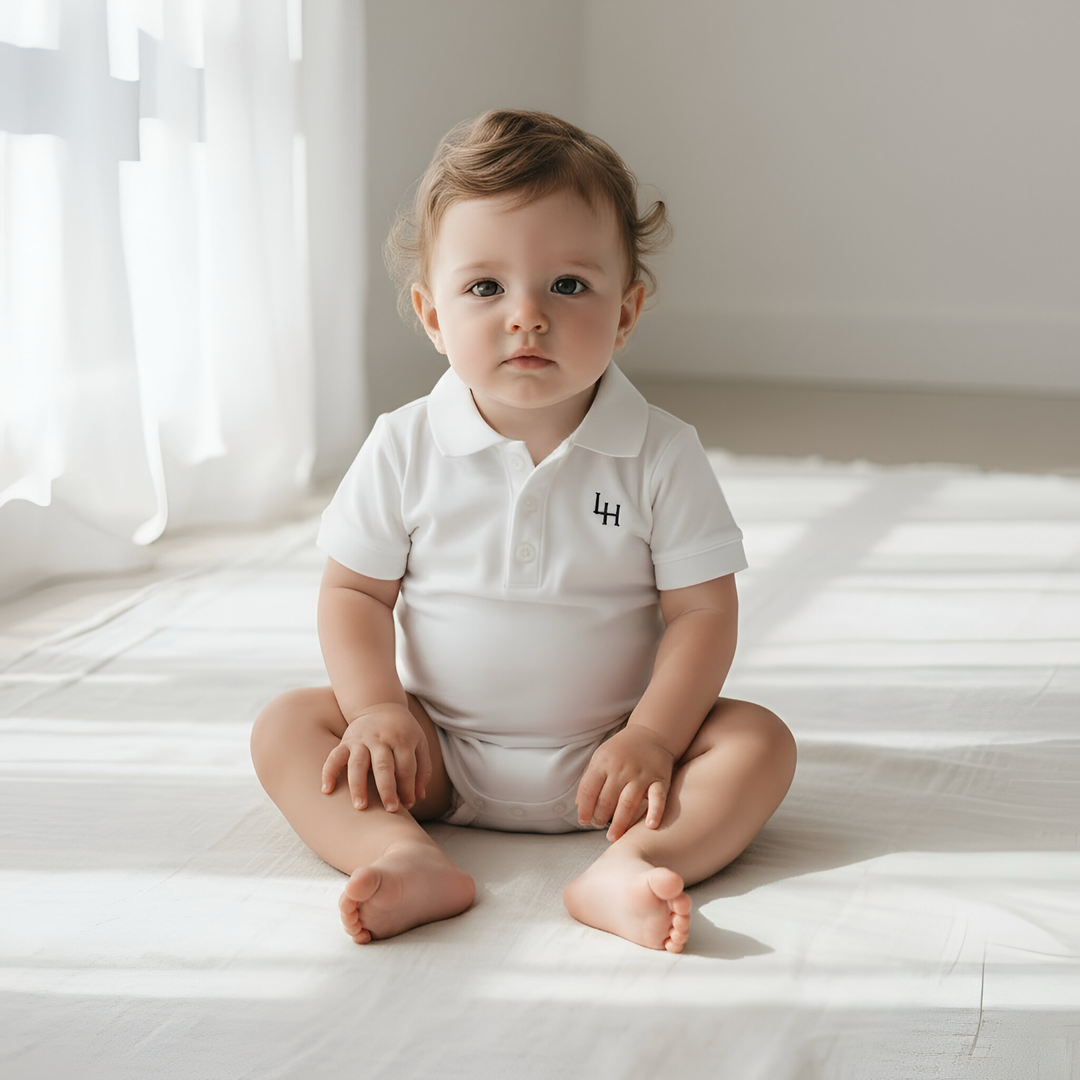 Baby Boys Polo Romper - White