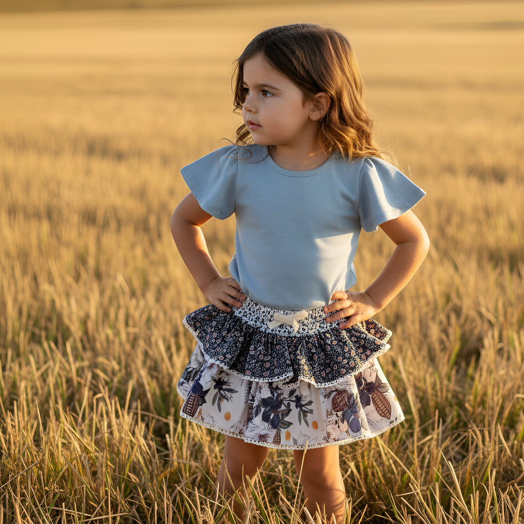 Girls Frill Sleeve Top - Blue