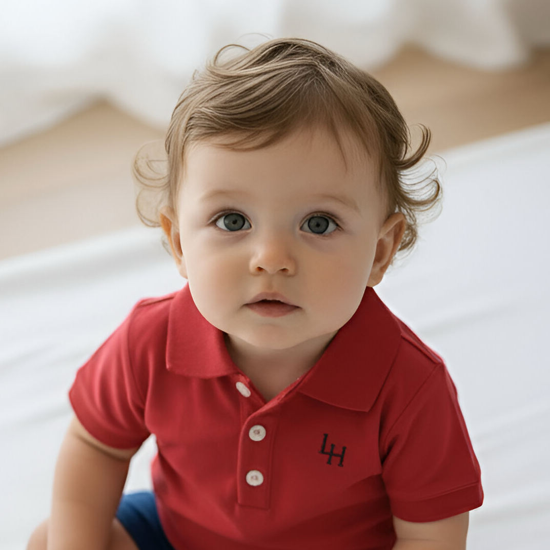 Baby Boys Polo Romper - Red