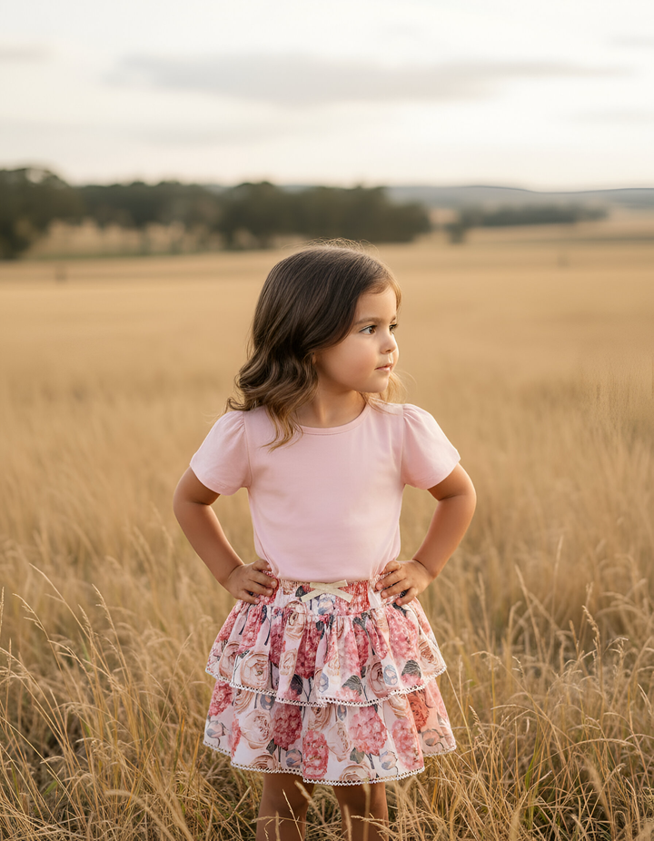 Girls Frilly Skirt - Pink Blossom