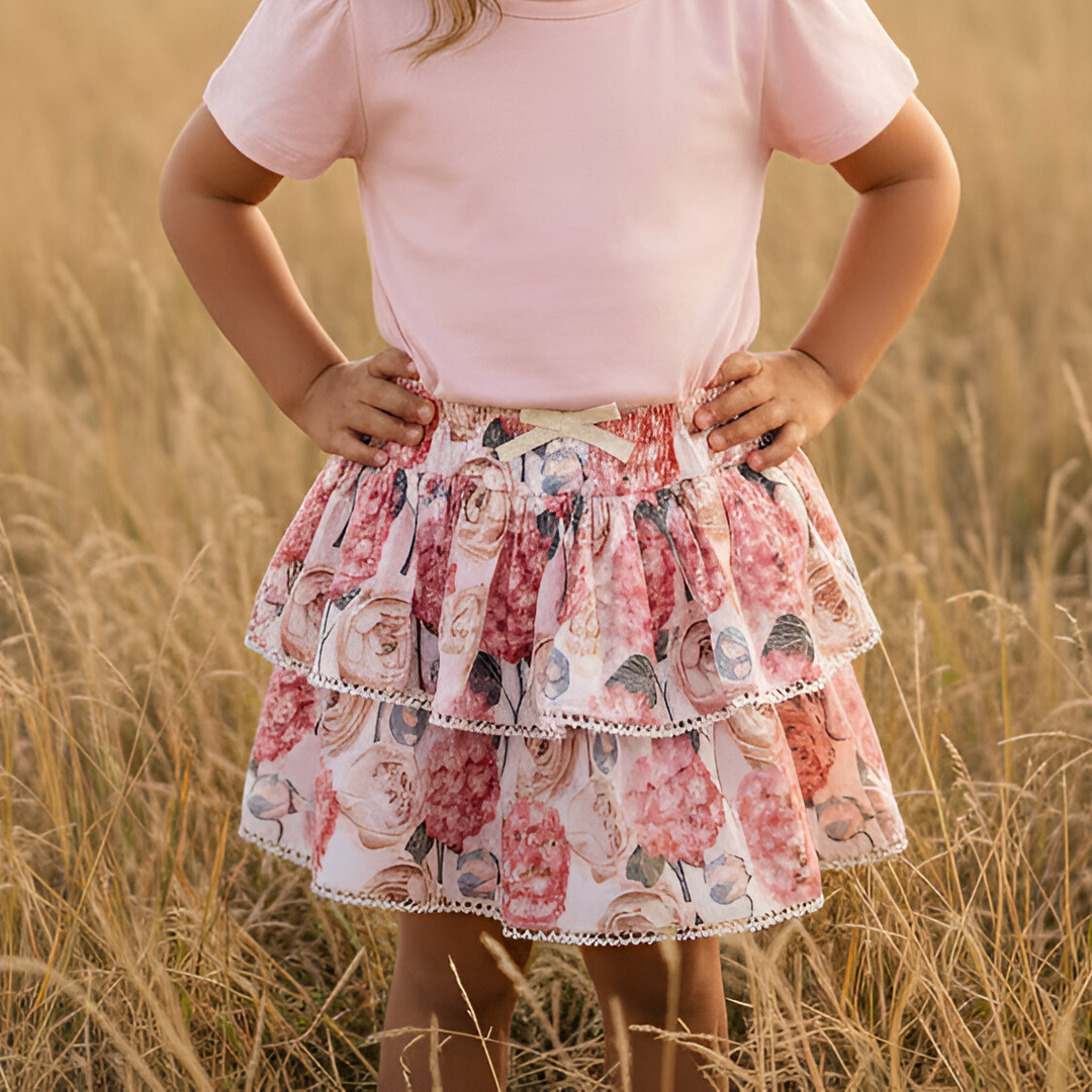Girls Frilly Skirt - Pink Blossom
