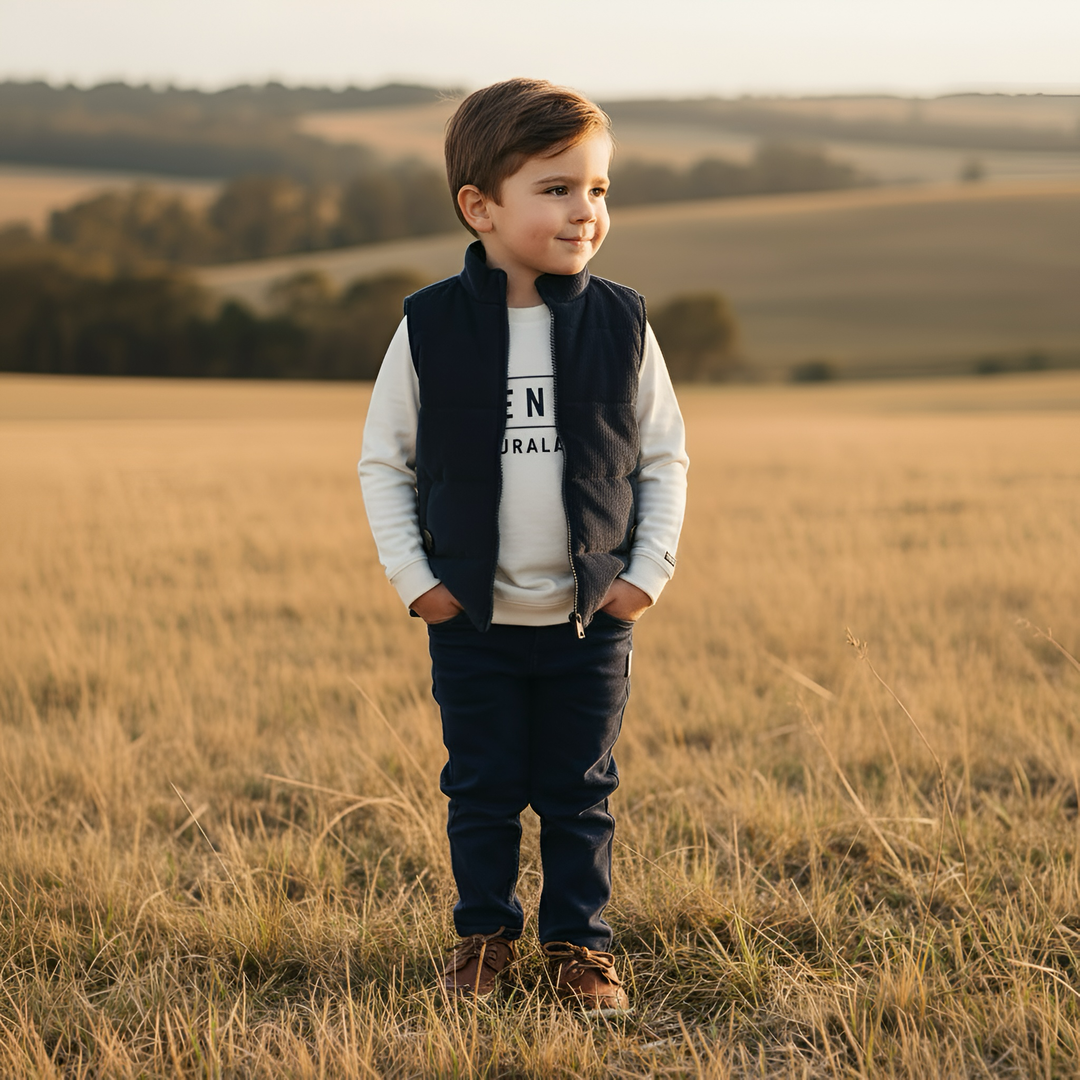 Boys Cooper Puffer Vest - Navy Corduroy