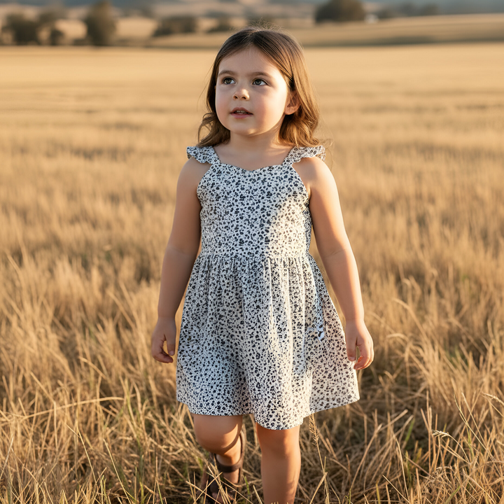 Girls Ellie Dress - Navy Daisy