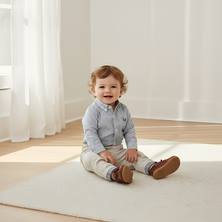 Baby Boys Dress Shirt Romper - Navy Pinstripe