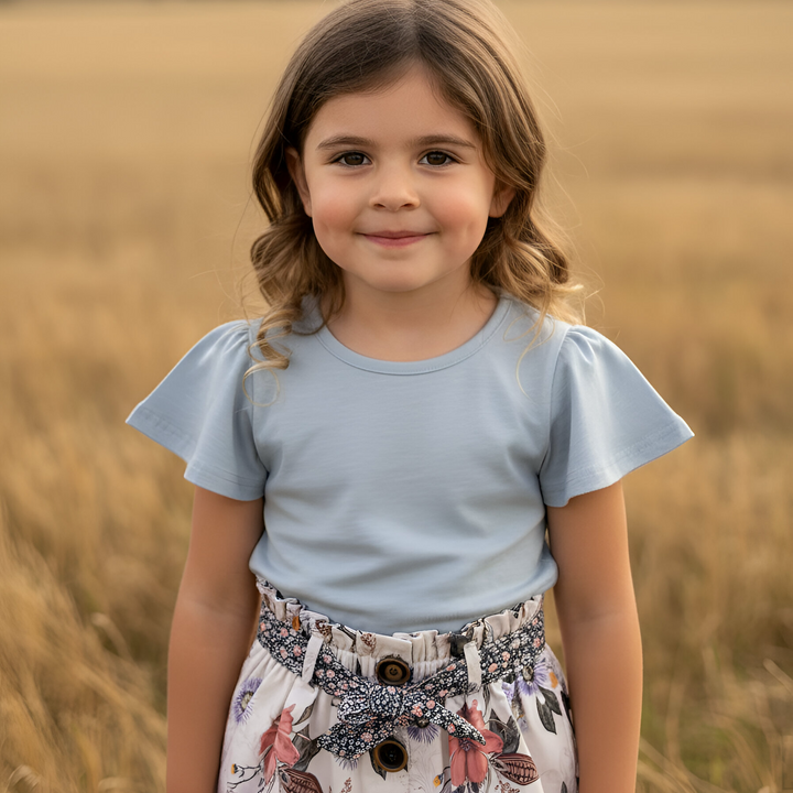 Girls Frill Sleeve Top - Blue