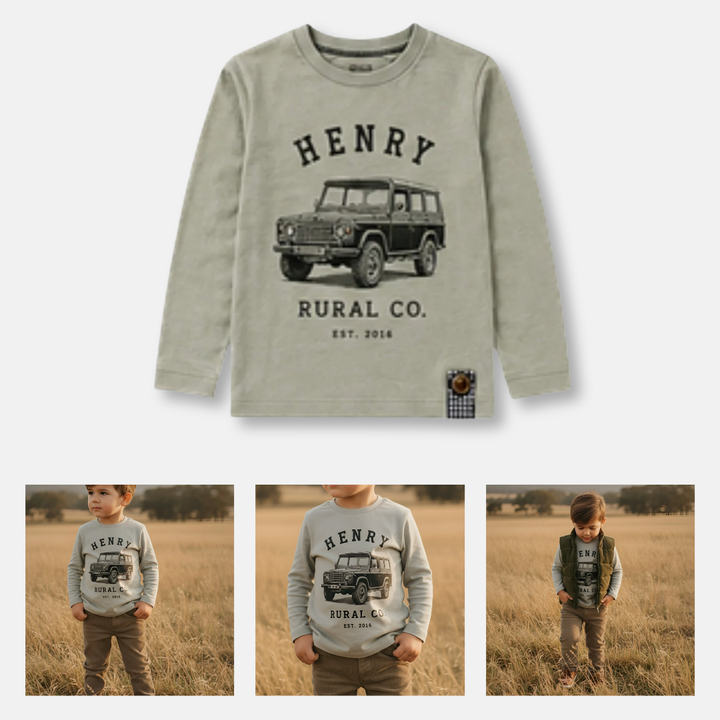 Boys LS Tee - Land Rover Print - Sage