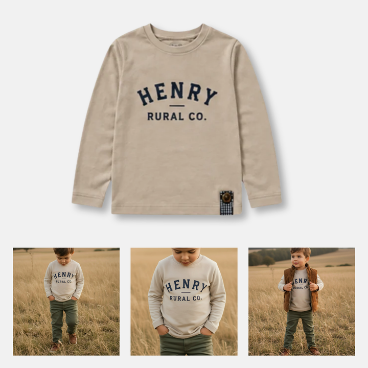 Boys LS Tee - Henry Rural Co - Stone
