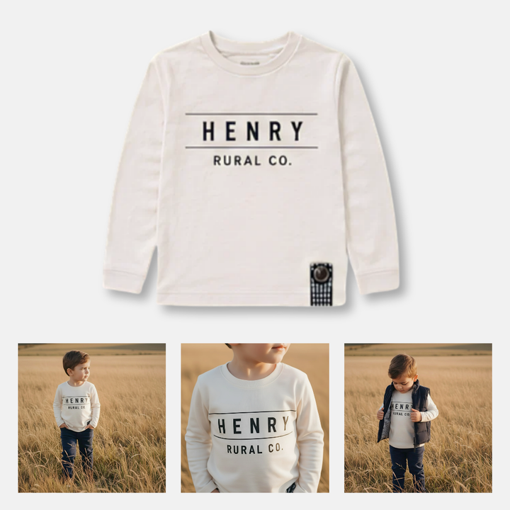 Boys LS Tee - Henry Rural Co - White