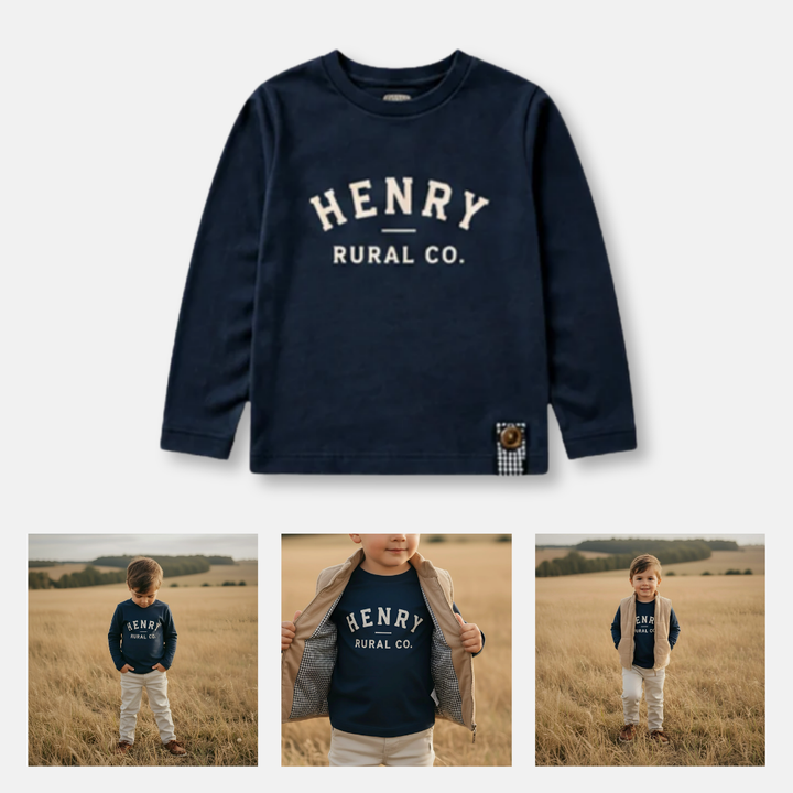 Boys LS Tee - Henry Rural Co - Navy