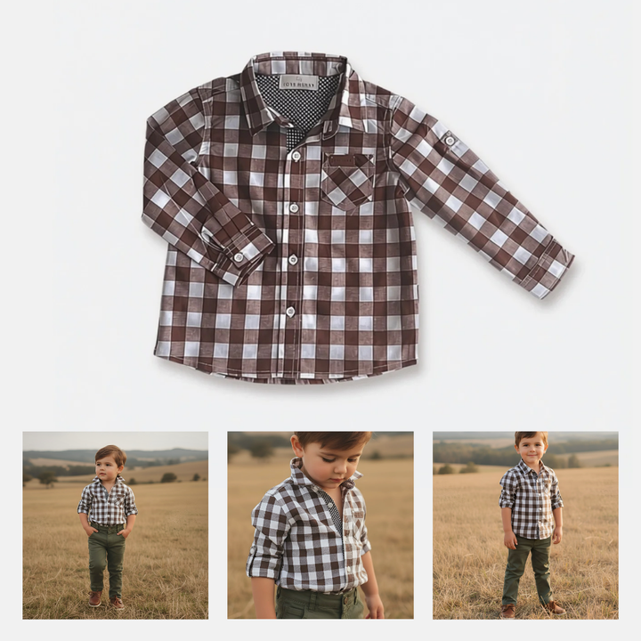 Boys Dress Shirt - Large Chestnut Check