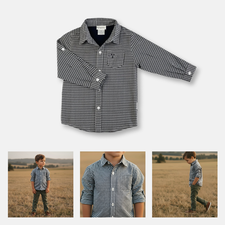 Boys Dress Shirt - Navy Gingham