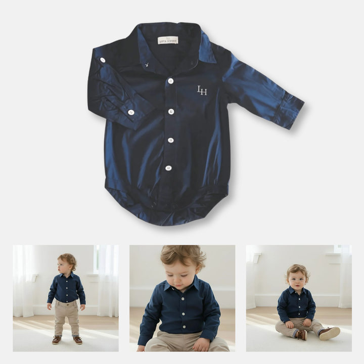 Baby Boys Dress Shirt Romper - Navy
