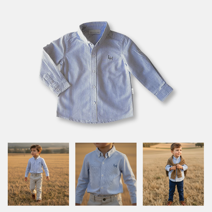 Boys Oxford Dress Shirt - Navy Pinstripe