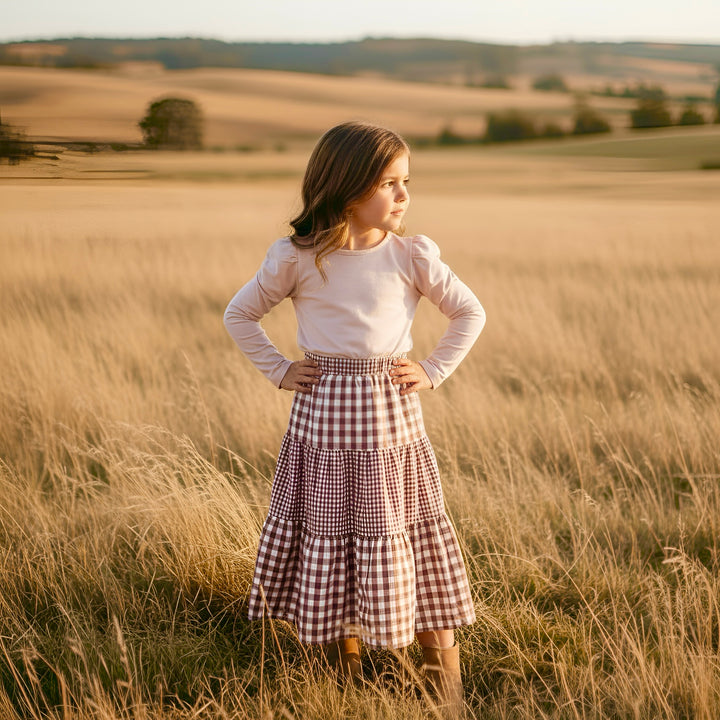 Girls Maxi Skirt - Pink Ginghams