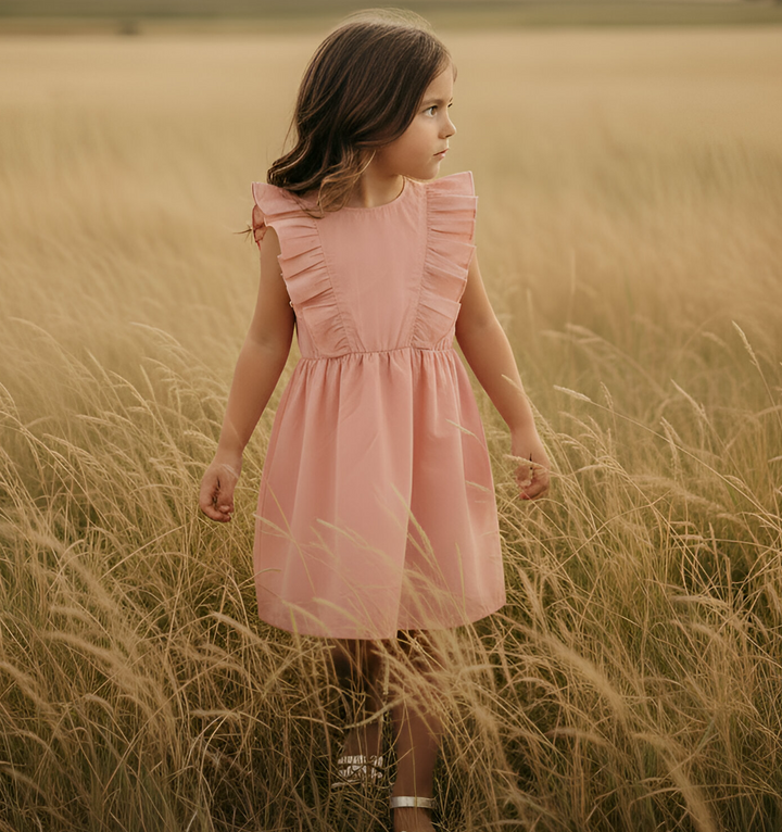 Girls Florence Summer Dress - Pink Linen