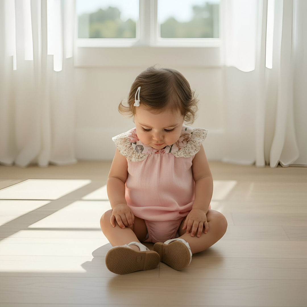 Baby Girls Neve Playsuit - Light Pink Linen