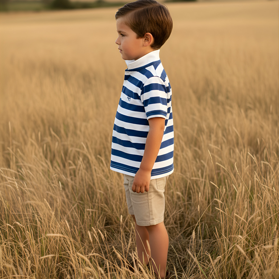 Boys Rugby Polo Shirt - Blue Stripe 26