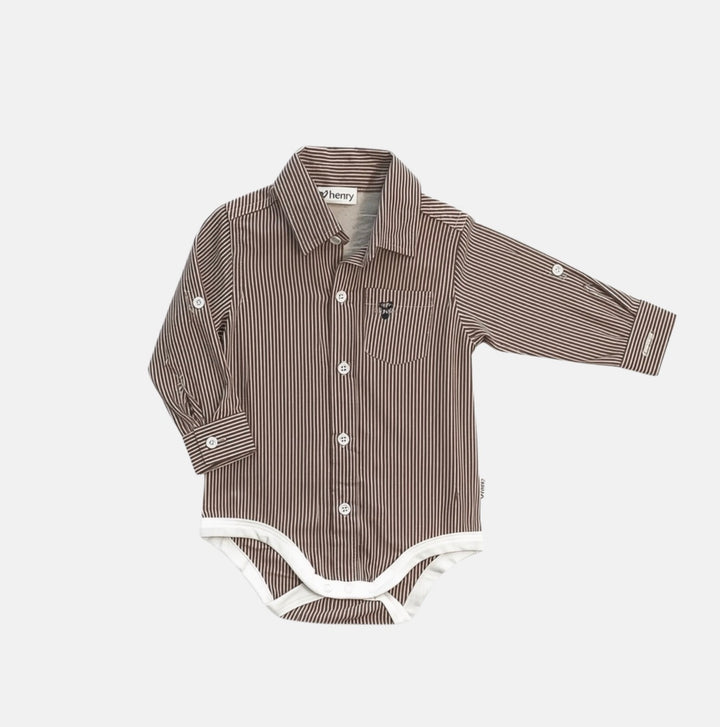 Baby Boys Oxford Dress Shirt Romper - Chestnut Stripe