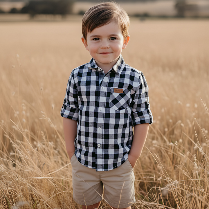 Boys Dress Shirt - Large Navy Check 26