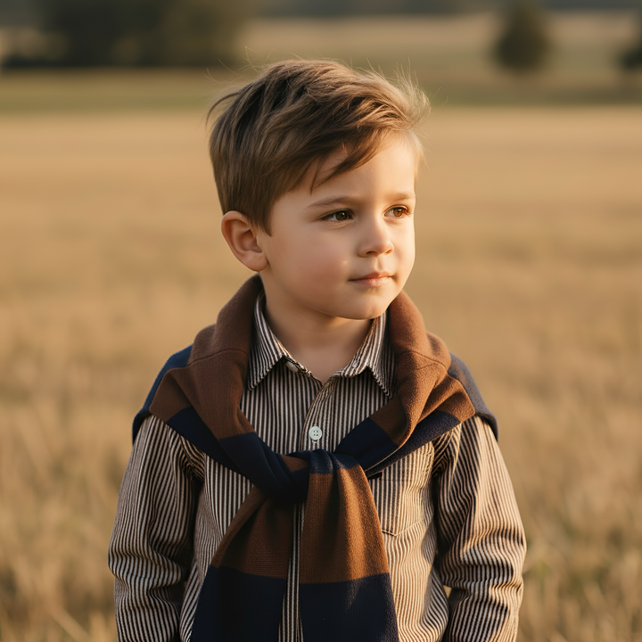 Boys Oxford Dress Shirt - Chestnut Stripe