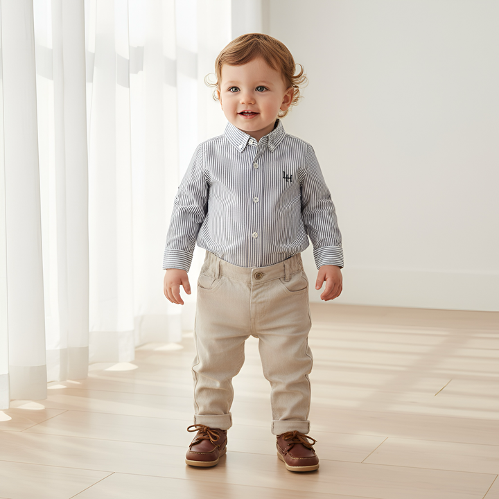 Baby Boys Dress Shirt Romper - Navy Pinstripe